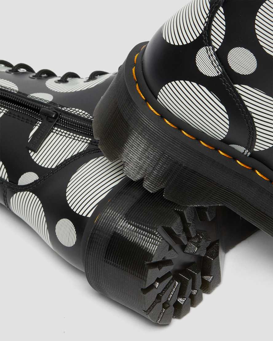 schwarze dr. martens jadon polka dot glatte damen-plateaustiefel