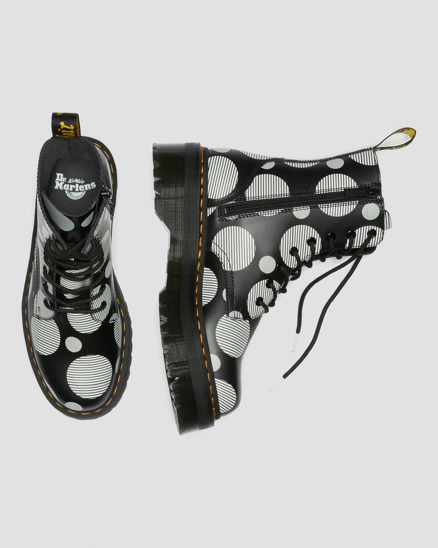 schwarze dr. martens jadon polka dot glatte damen-plateaustiefel