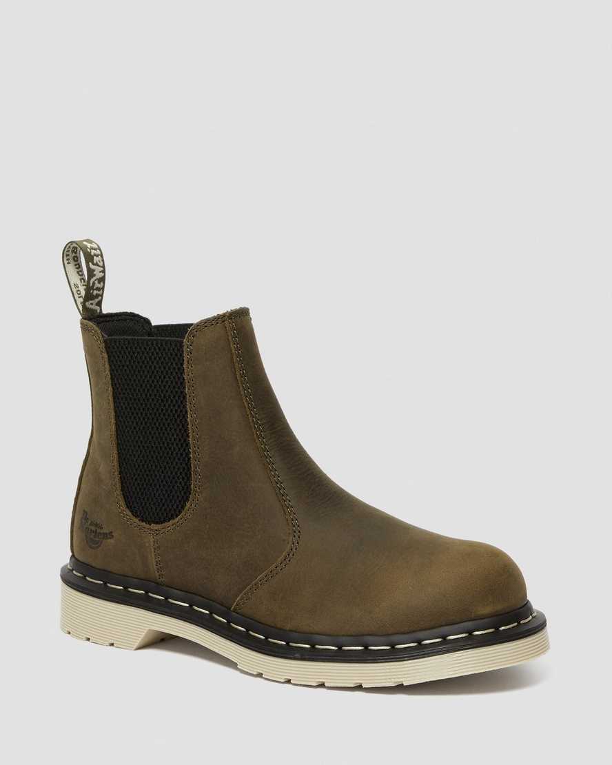 olivgrüne dr. martens arbor chelsea-arbeitsstiefel mit stahlkappe für damen