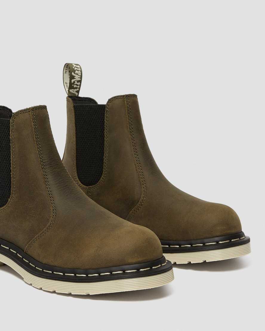 olivgrüne dr. martens arbor chelsea-arbeitsstiefel mit stahlkappe für damen