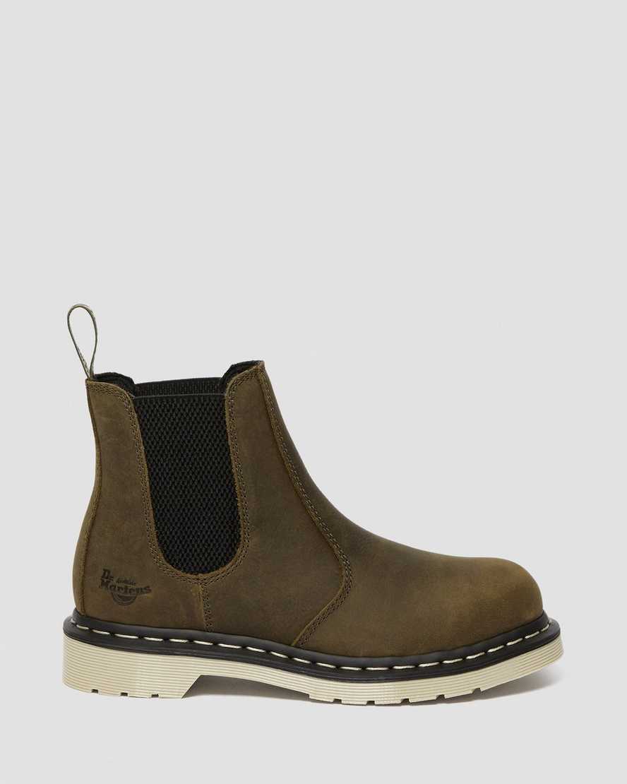 olivgrüne dr. martens arbor chelsea-arbeitsstiefel mit stahlkappe für damen