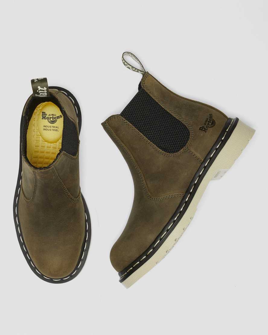 olivgrüne dr. martens arbor chelsea-arbeitsstiefel mit stahlkappe für damen