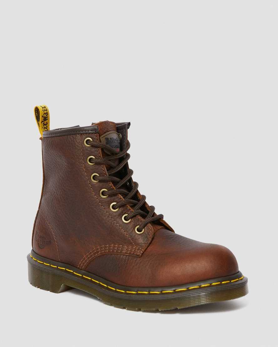braune dr. martens maple zip stahlkappen-arbeitsstiefel für damen