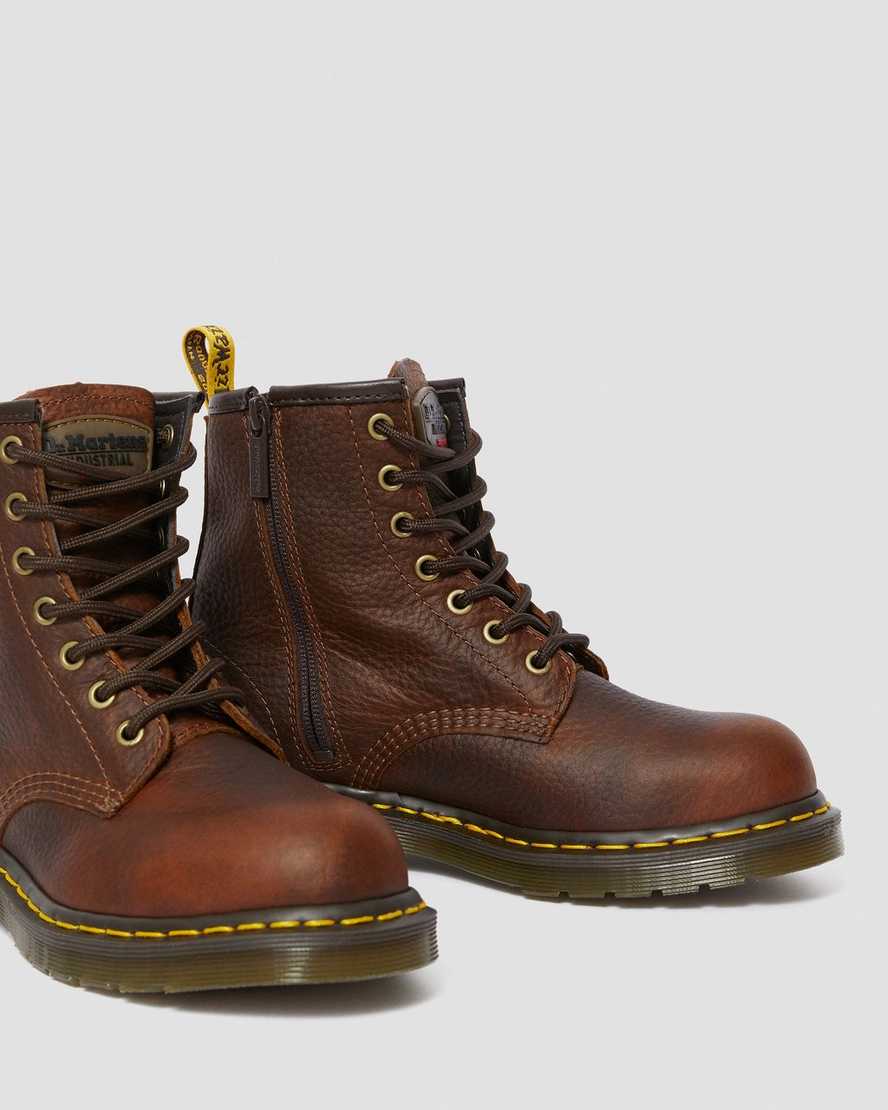 braune dr. martens maple zip stahlkappen-arbeitsstiefel für damen