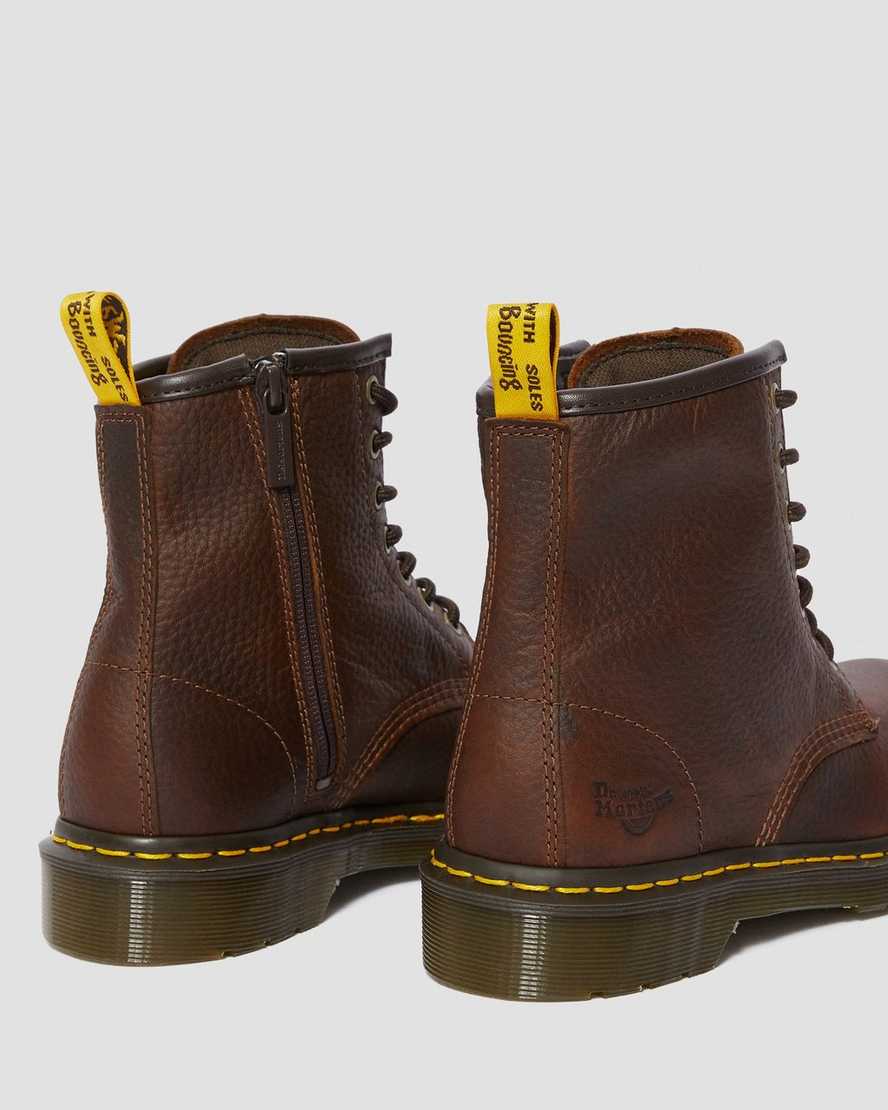 braune dr. martens maple zip stahlkappen-arbeitsstiefel für damen