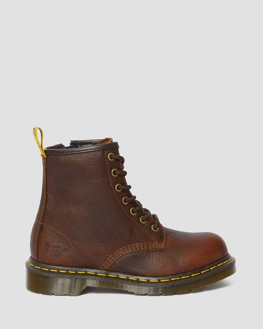 braune dr. martens maple zip stahlkappen-arbeitsstiefel für damen