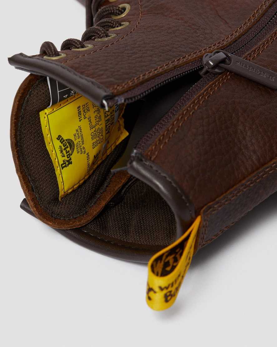 braune dr. martens maple zip stahlkappen-arbeitsstiefel für damen