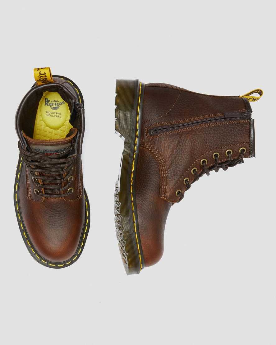 braune dr. martens maple zip stahlkappen-arbeitsstiefel für damen