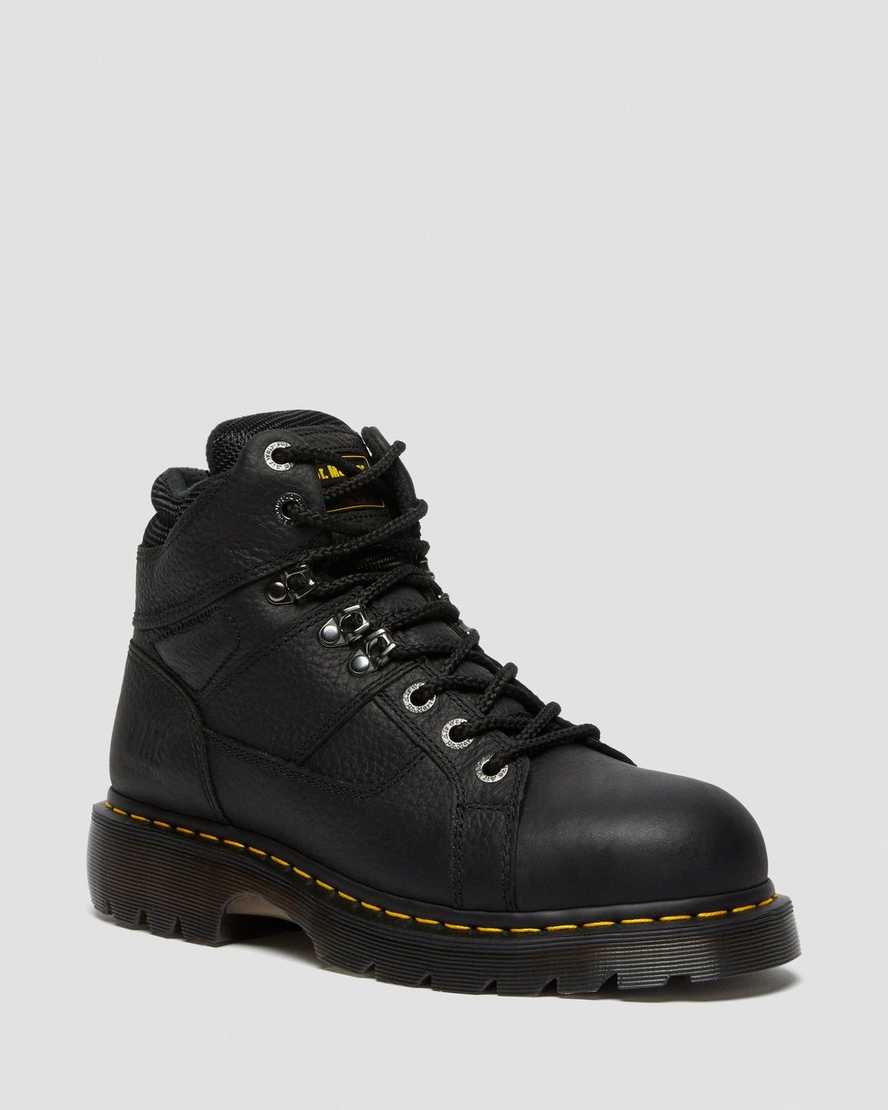 schwarze dr. martens ironbridge grizzly stahlkappen-arbeitsstiefel für damen