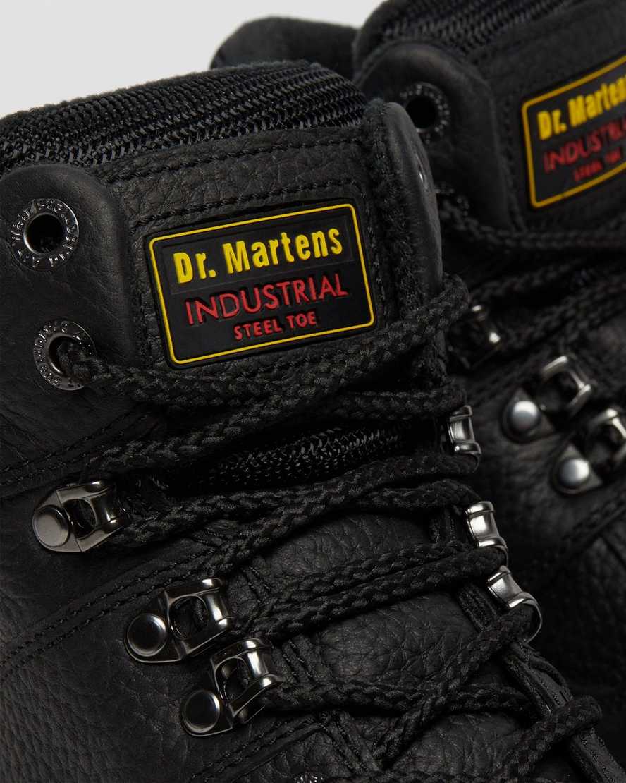 schwarze dr. martens ironbridge grizzly stahlkappen-arbeitsstiefel für damen