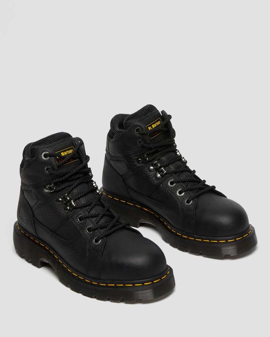 schwarze dr. martens ironbridge grizzly stahlkappen-arbeitsstiefel für damen