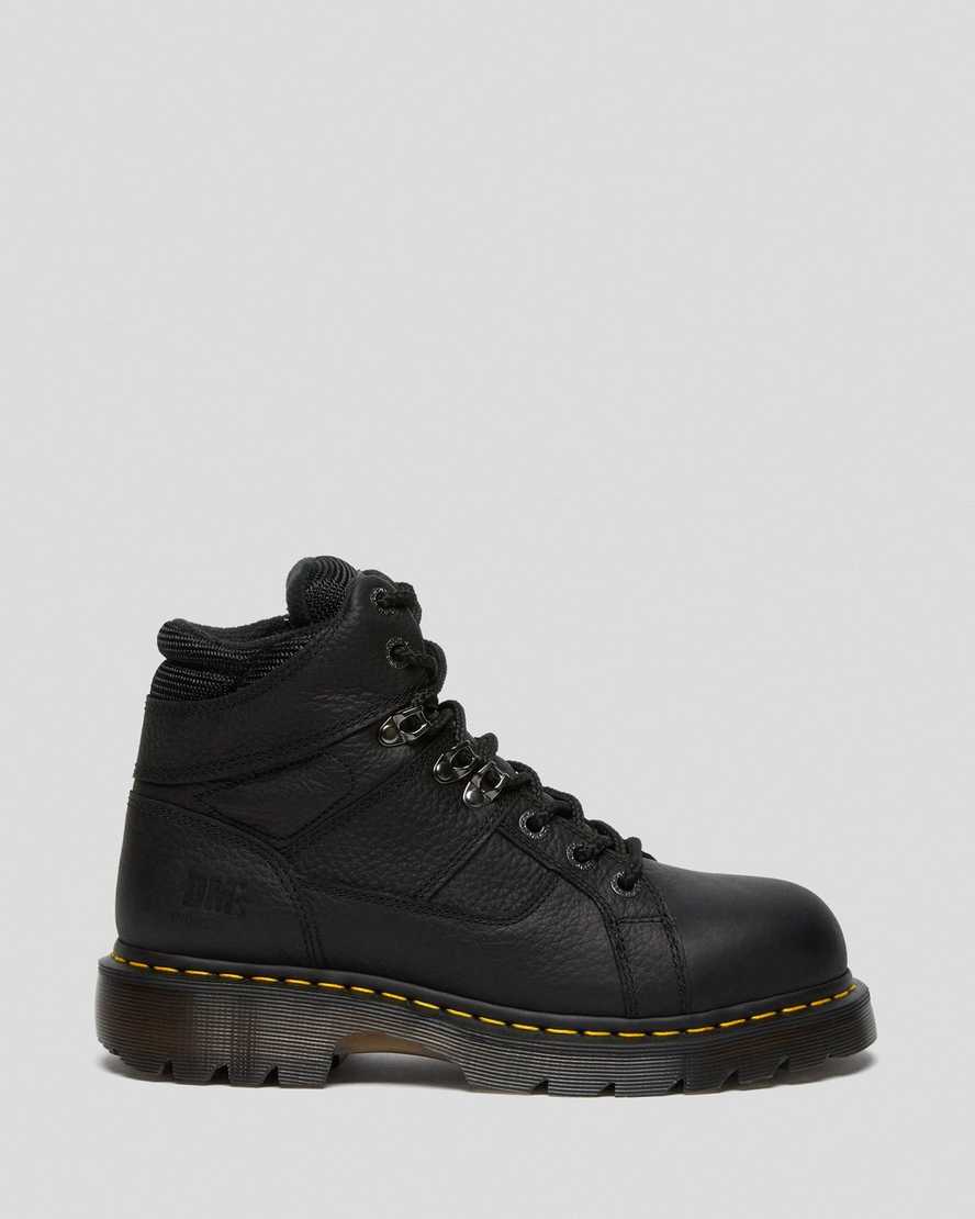 schwarze dr. martens ironbridge grizzly stahlkappen-arbeitsstiefel für damen