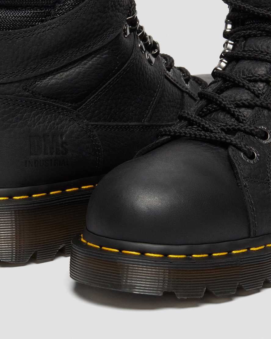 schwarze dr. martens ironbridge grizzly stahlkappen-arbeitsstiefel für damen