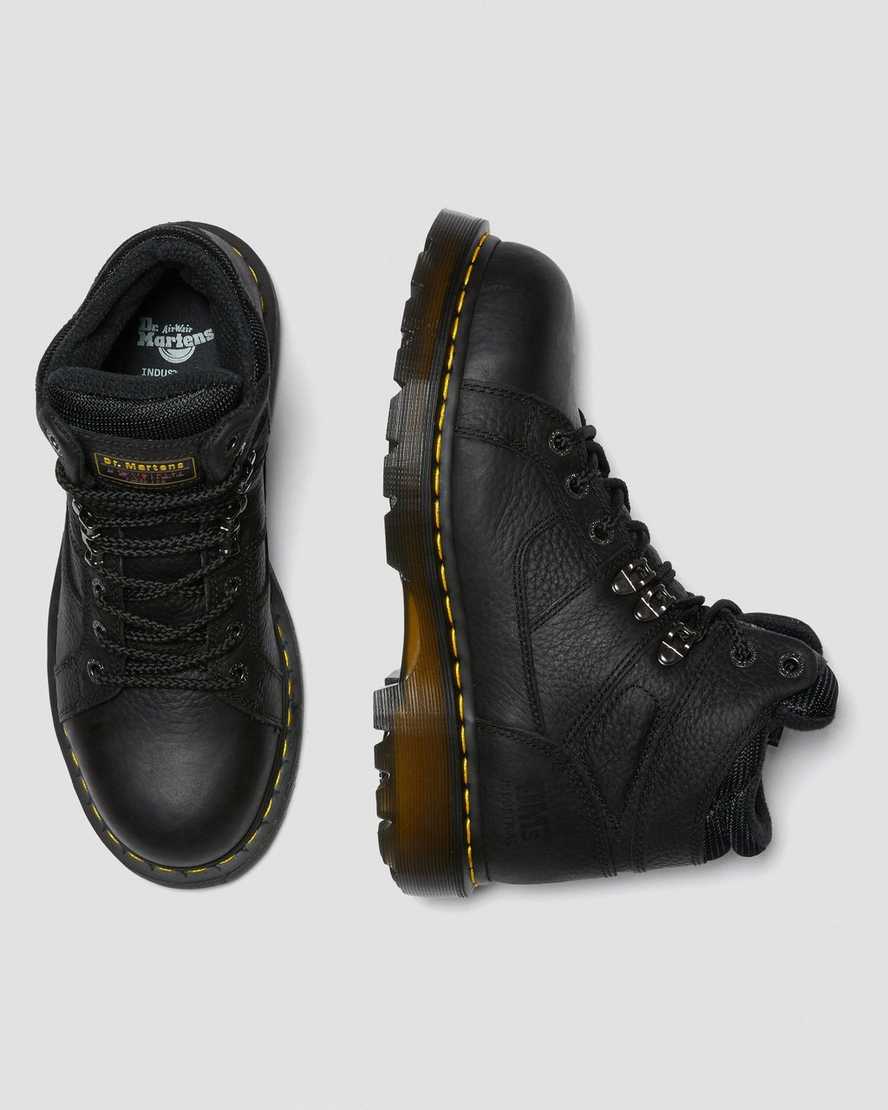 schwarze dr. martens ironbridge grizzly stahlkappen-arbeitsstiefel für damen