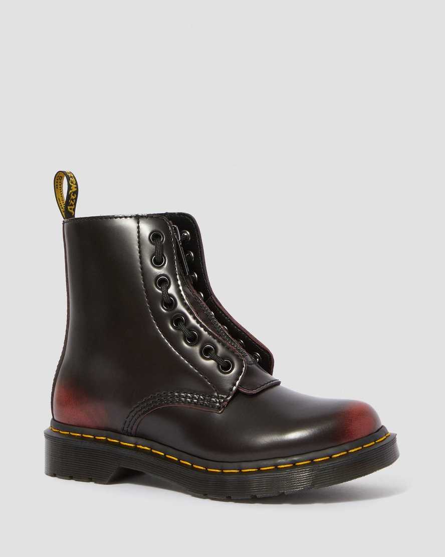 rote dr. martens 1460 pascal damen-stiefel mit reißverschluss