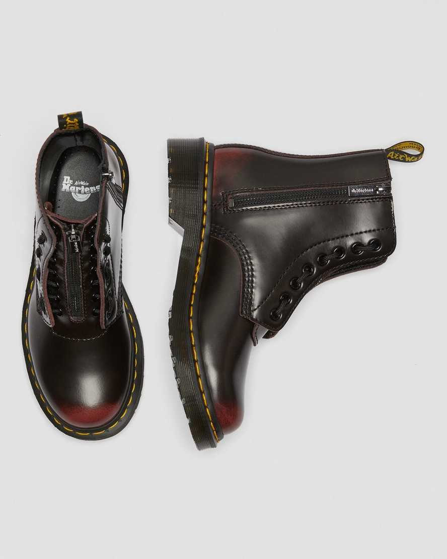 rote dr. martens 1460 pascal damen-stiefel mit reißverschluss