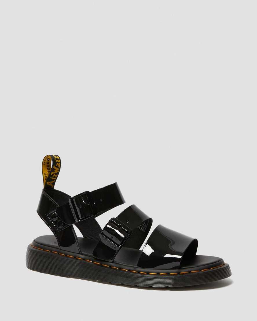 schwarze dr. martens gryphon lack-gladiator-sandalen für damen