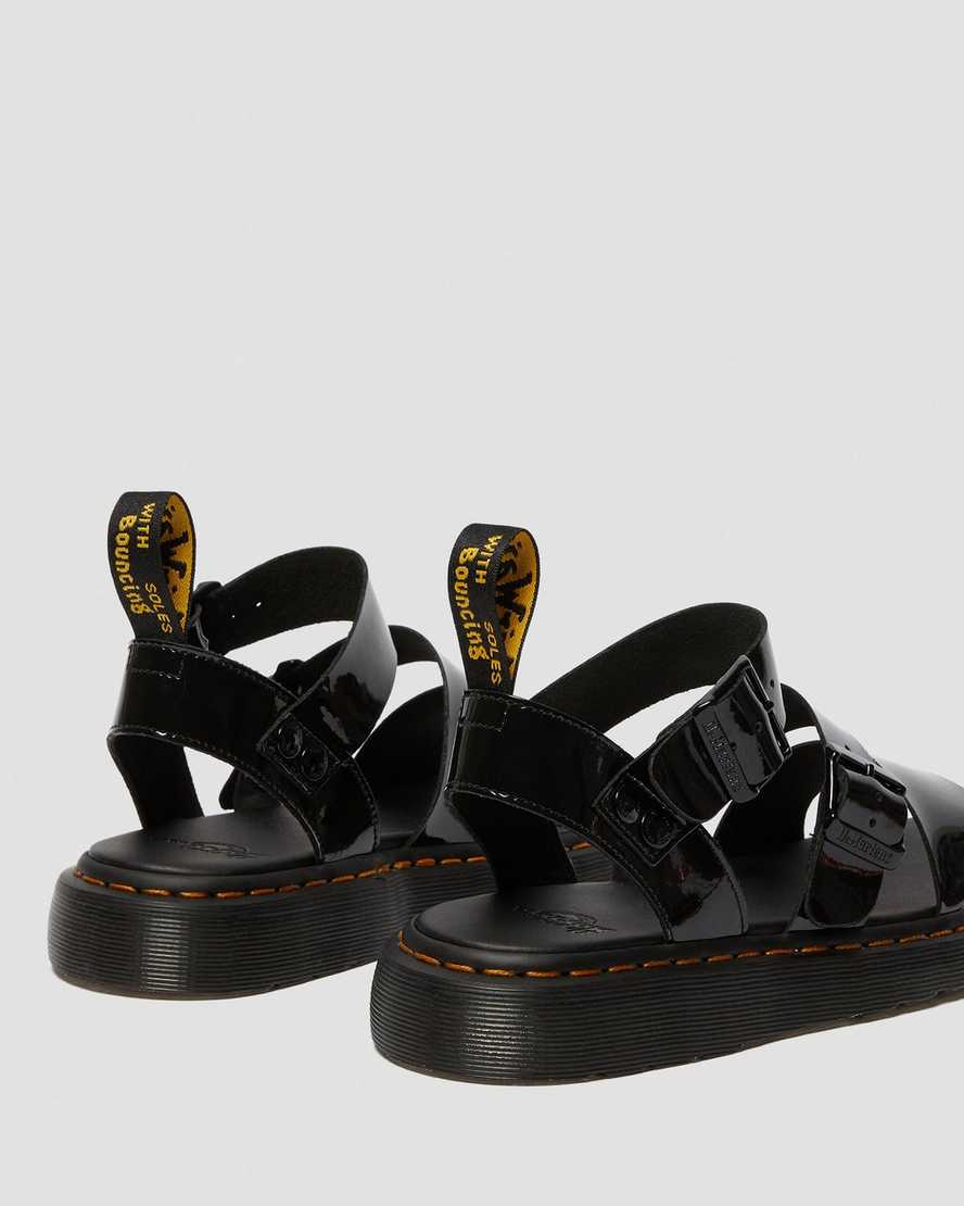 schwarze dr. martens gryphon lack-gladiator-sandalen für damen