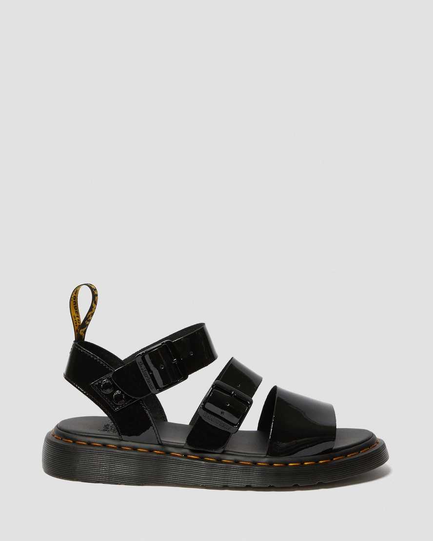 schwarze dr. martens gryphon lack-gladiator-sandalen für damen