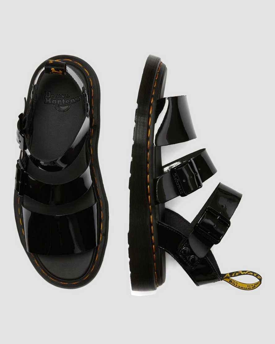 schwarze dr. martens gryphon lack-gladiator-sandalen für damen