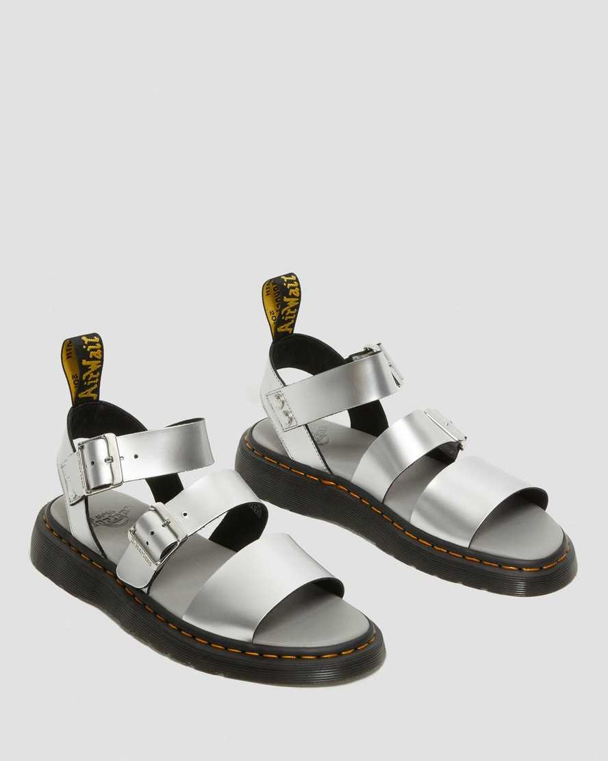 silberne dr. martens gryphon metallic gladiator-sandalen für damen