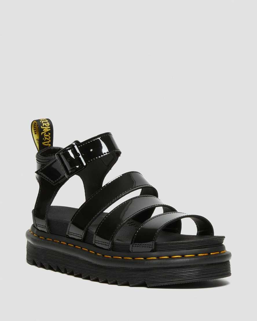 schwarze dr. martens blaire lackleder-gladiator-sandalen für damen