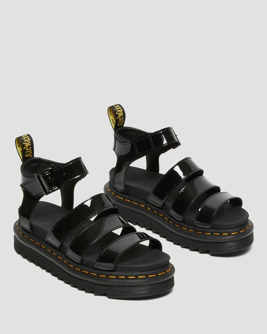 schwarze dr. martens blaire lackleder-gladiator-sandalen für damen