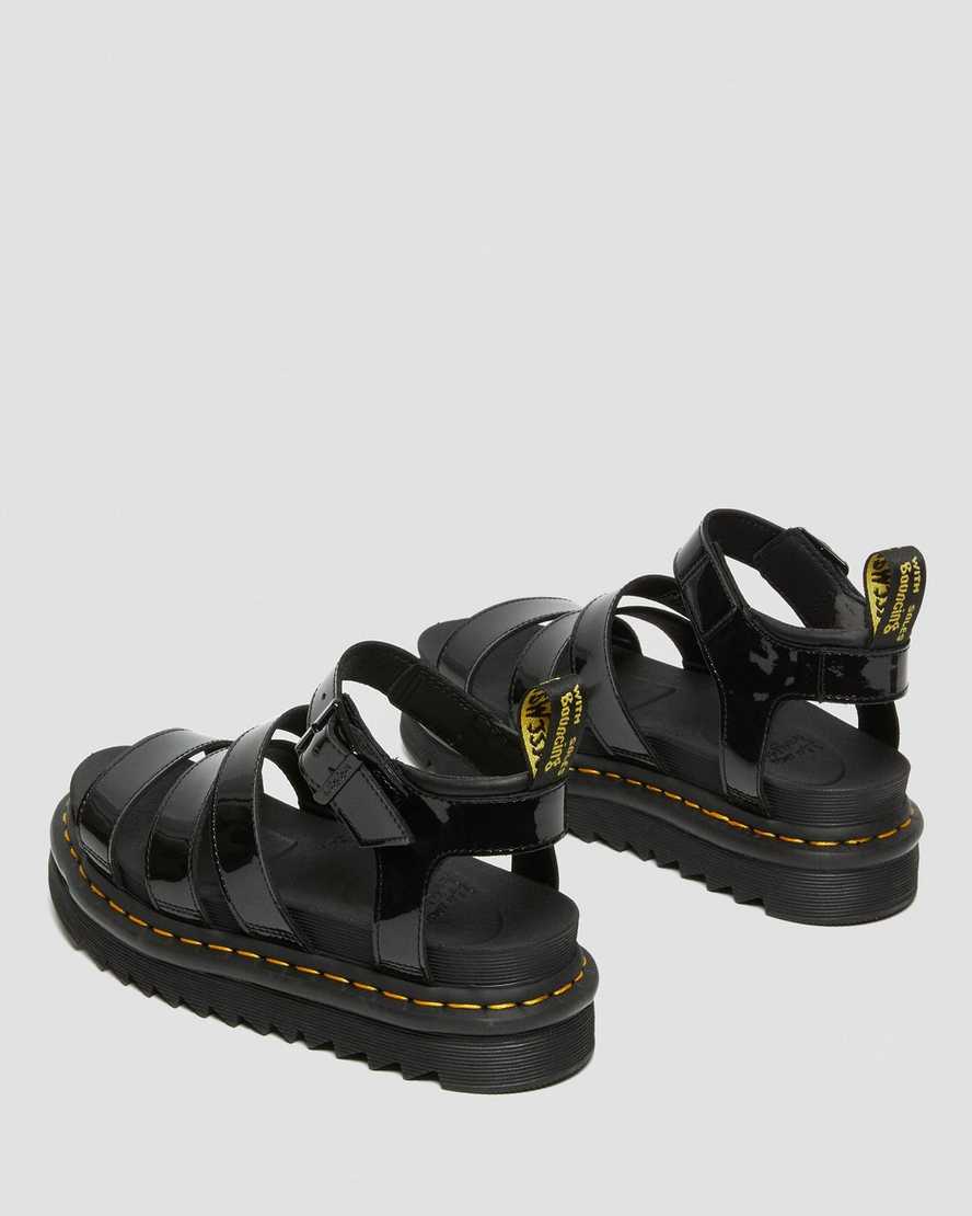 schwarze dr. martens blaire lackleder-gladiator-sandalen für damen