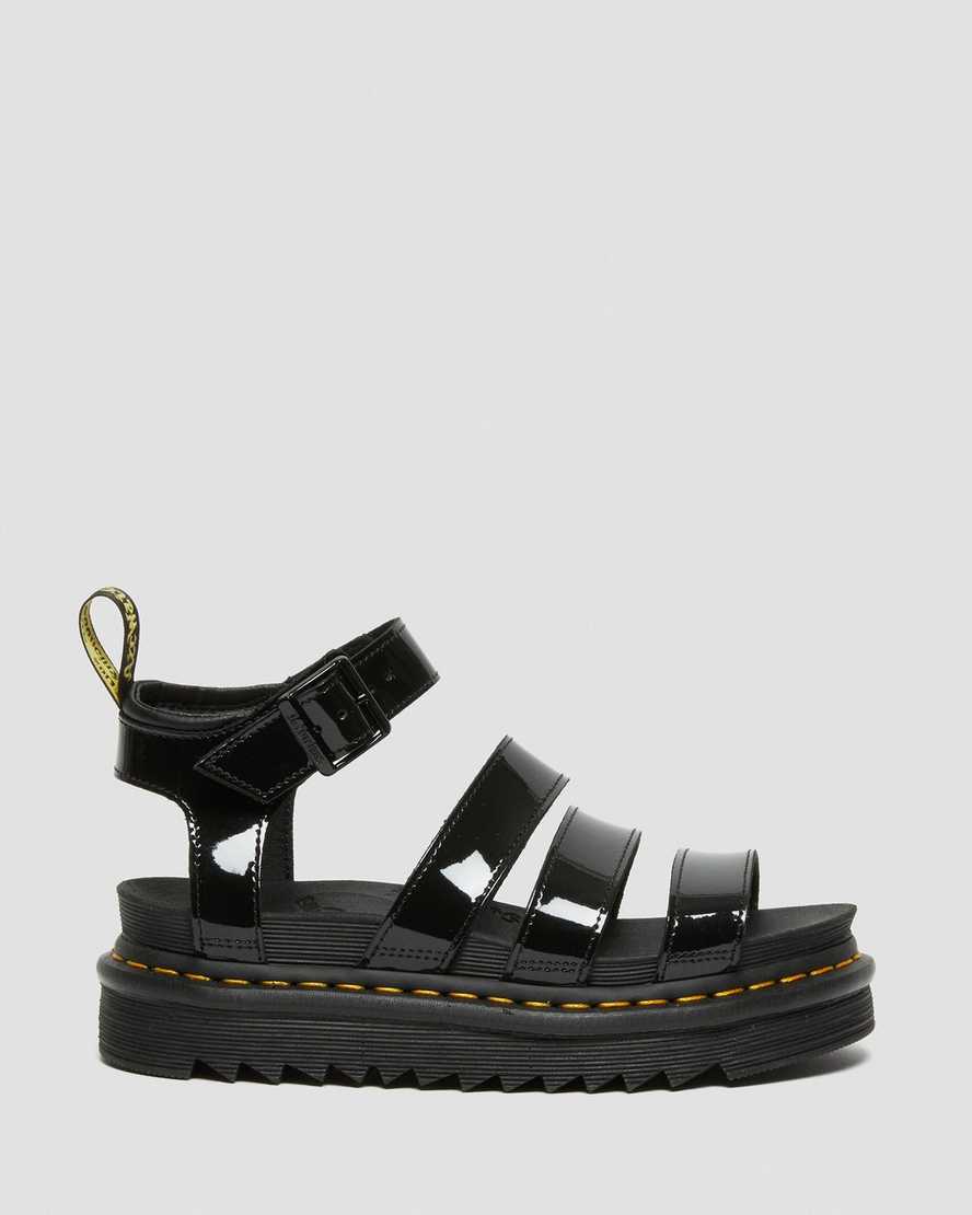 schwarze dr. martens blaire lackleder-gladiator-sandalen für damen