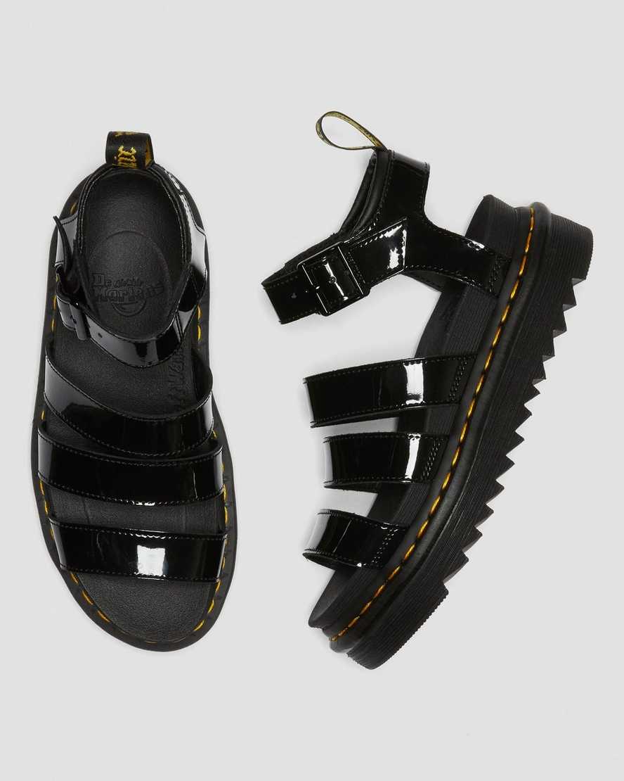 schwarze dr. martens blaire lackleder-gladiator-sandalen für damen