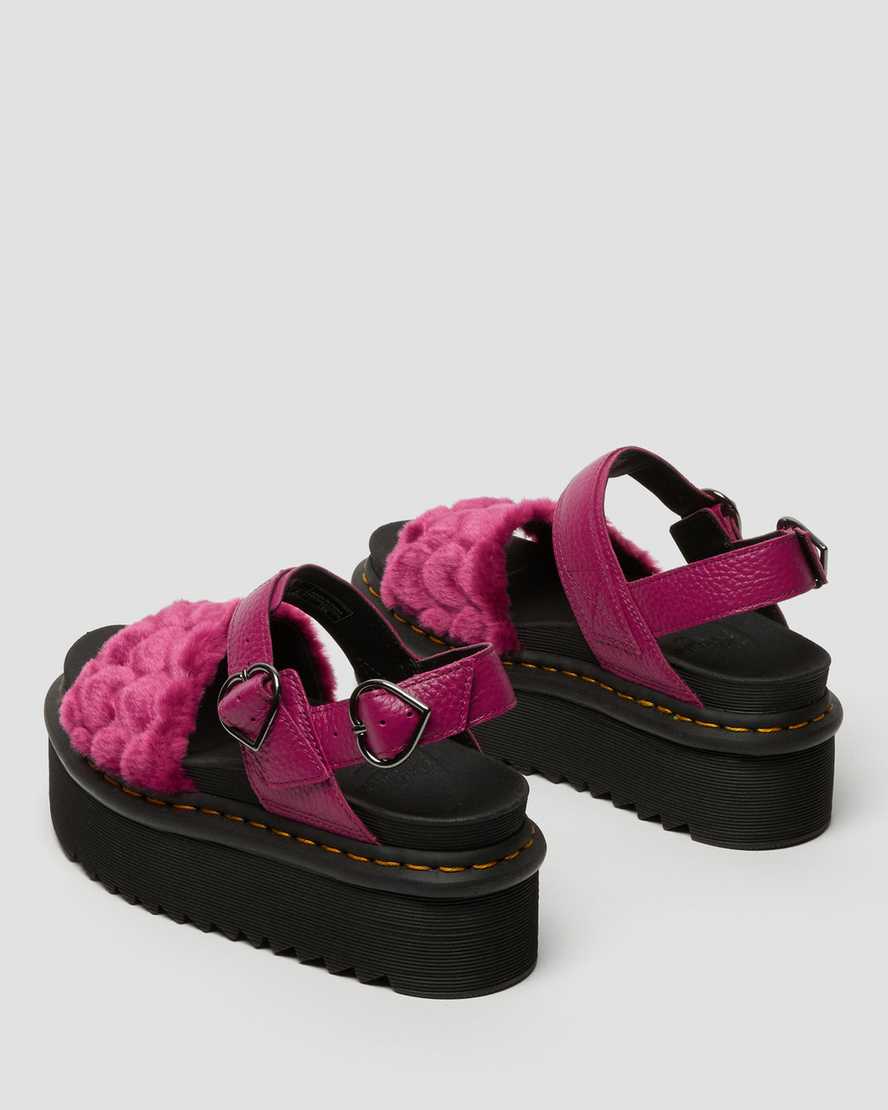 pinkfarbene dr. martens voss plateau-sandalen aus flauschigem kunstfell für damen