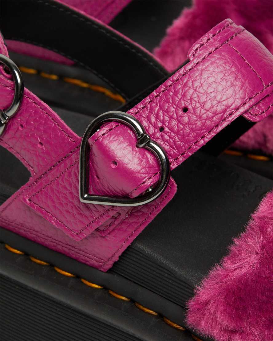 pinkfarbene dr. martens voss plateau-sandalen aus flauschigem kunstfell für damen