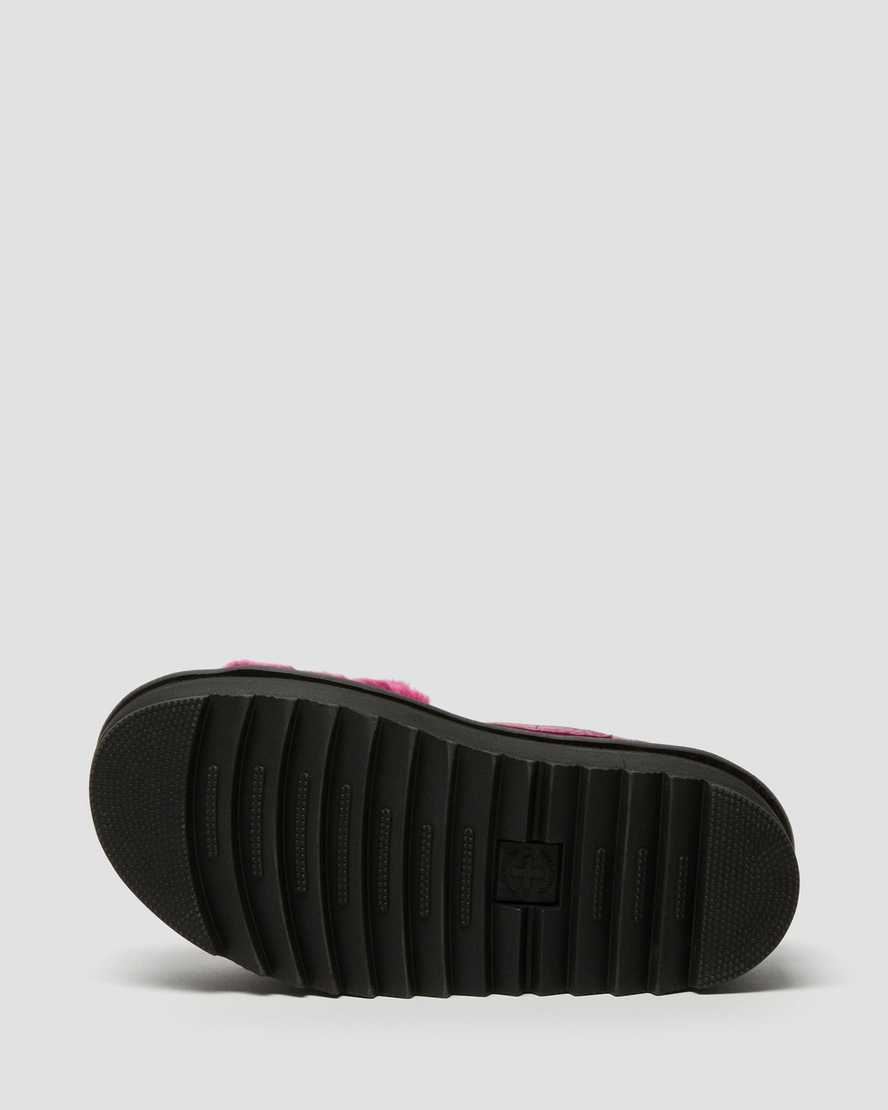 pinkfarbene dr. martens voss plateau-sandalen aus flauschigem kunstfell für damen