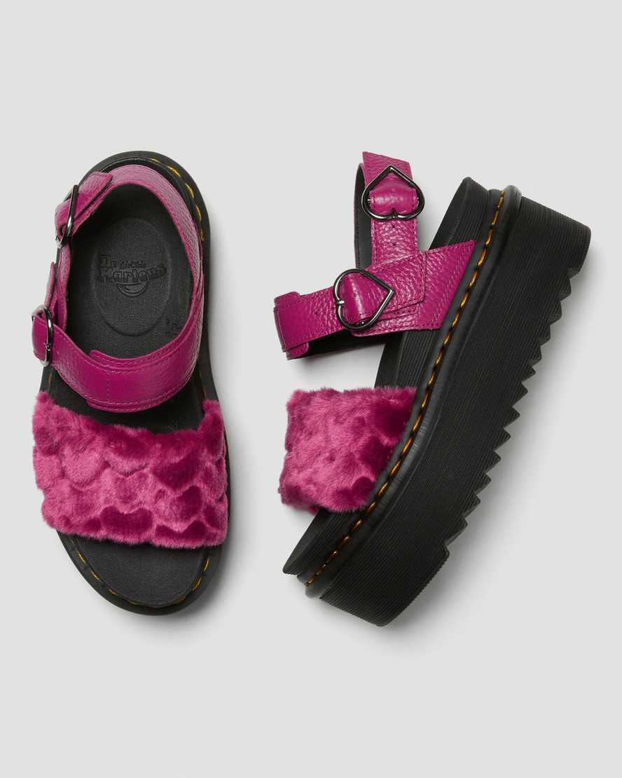 pinkfarbene dr. martens voss plateau-sandalen aus flauschigem kunstfell für damen