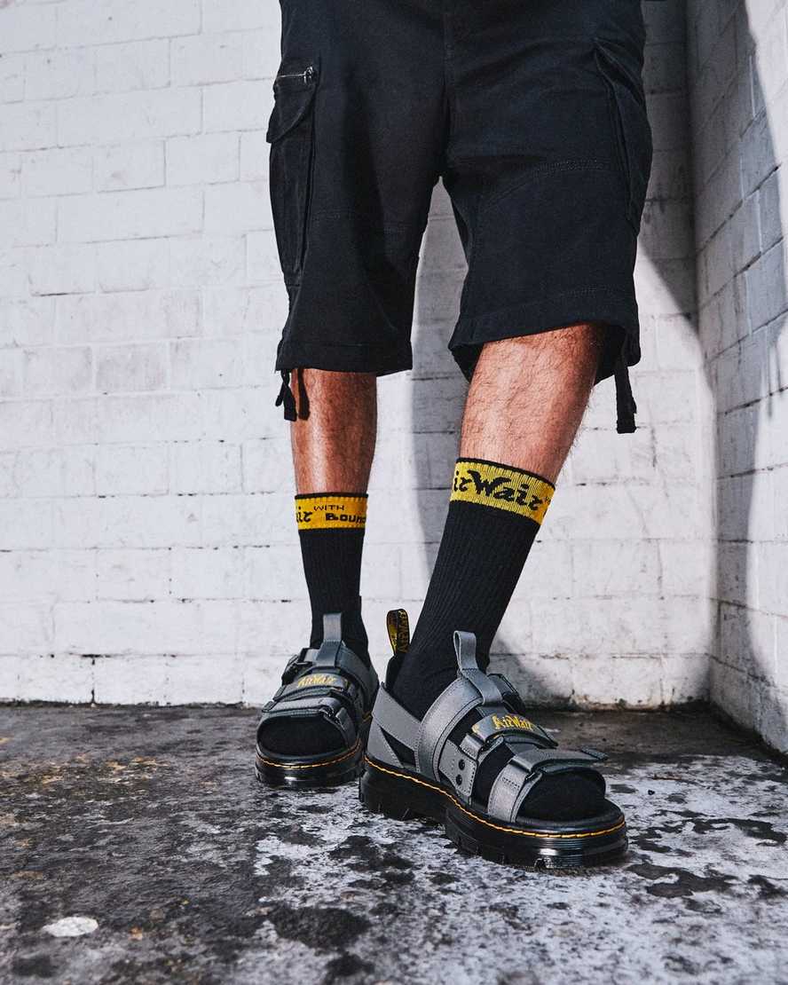 graue dr. martens pearson webbing damensandalen