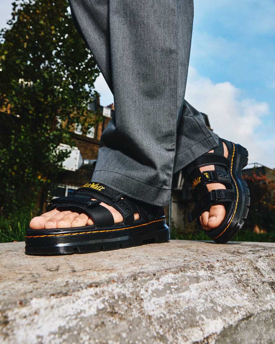 schwarze dr. martens pearson webbing damen-sandalen