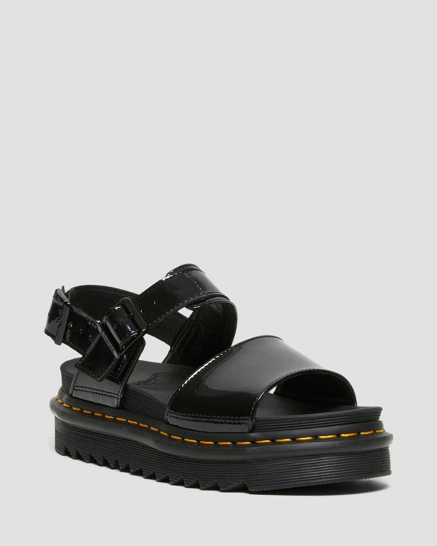 schwarze dr. martens voss lackleder-sandalen für damen mit riemen