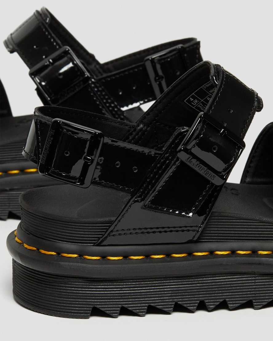schwarze dr. martens voss lackleder-sandalen für damen mit riemen