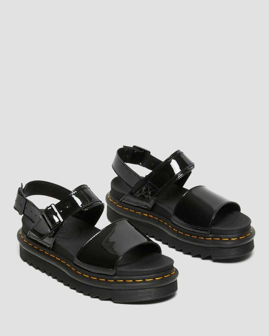 schwarze dr. martens voss lackleder-sandalen für damen mit riemen