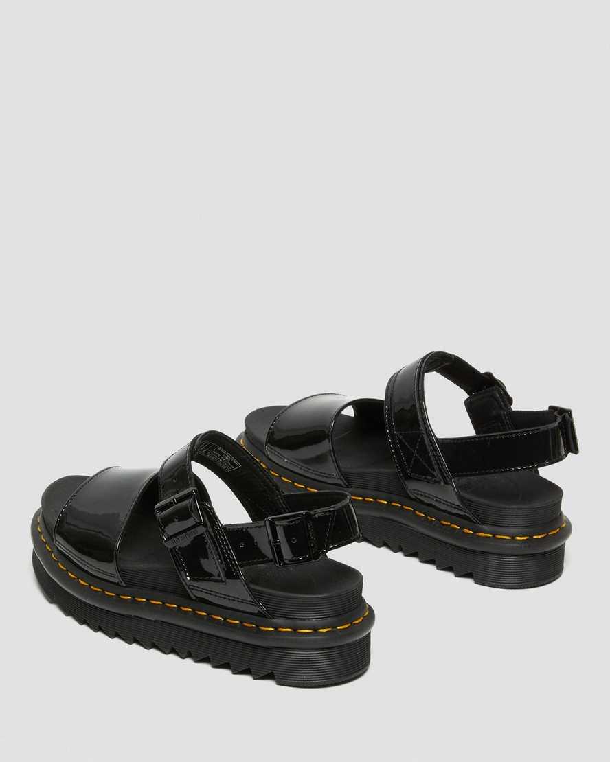 schwarze dr. martens voss lackleder-sandalen für damen mit riemen