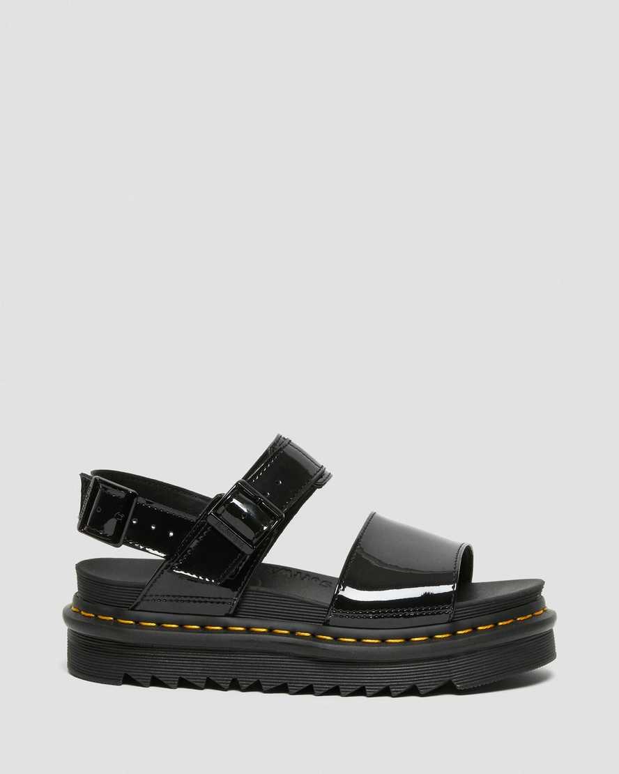 schwarze dr. martens voss lackleder-sandalen für damen mit riemen