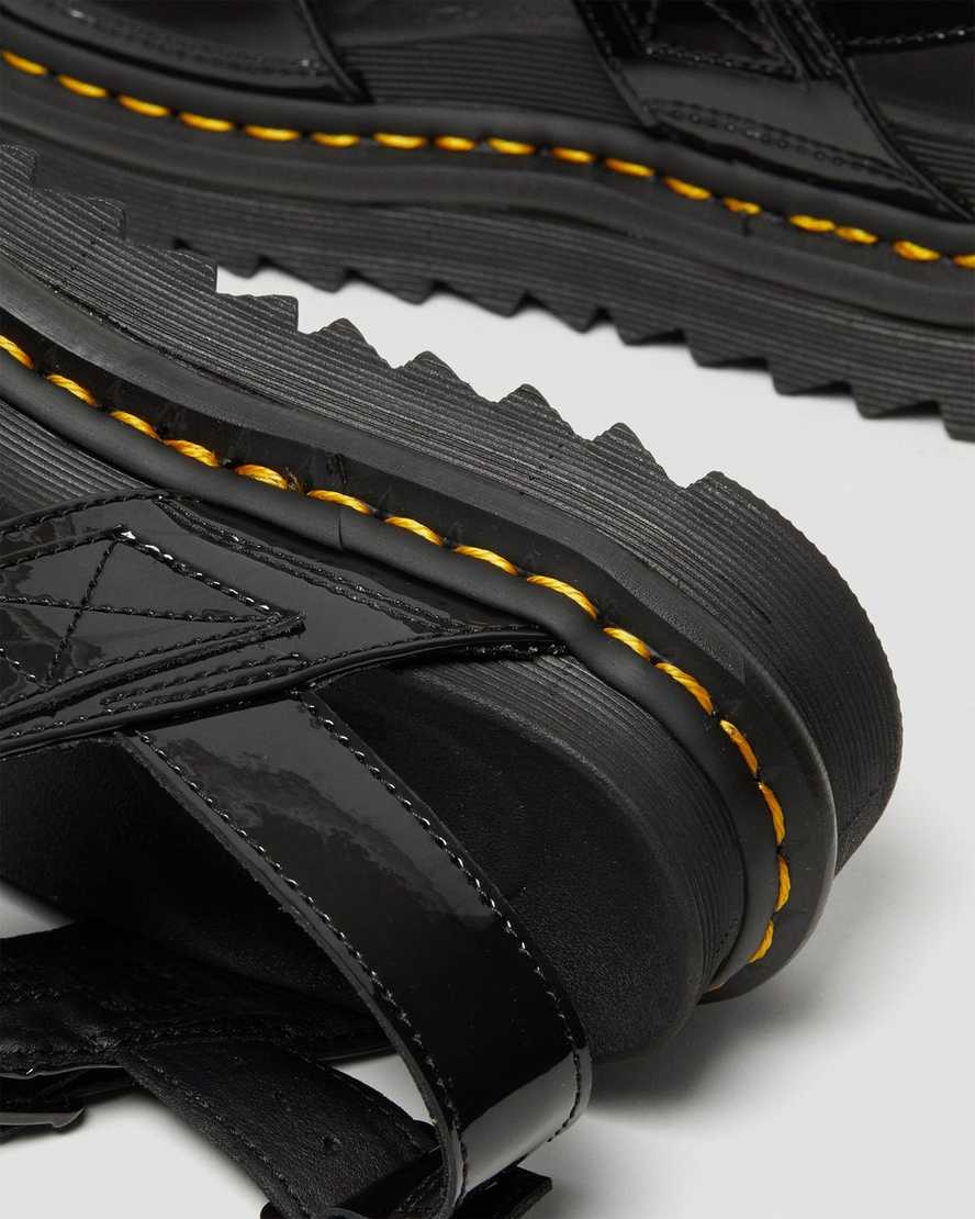 schwarze dr. martens voss lackleder-sandalen für damen mit riemen