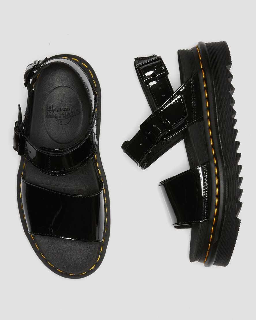 schwarze dr. martens voss lackleder-sandalen für damen mit riemen