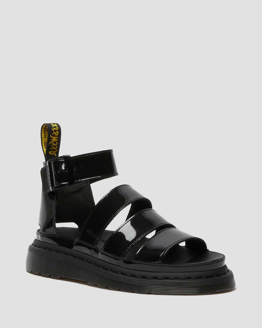 schwarze dr. martens clarissa ii lackleder-sandalen für damen mit riemen