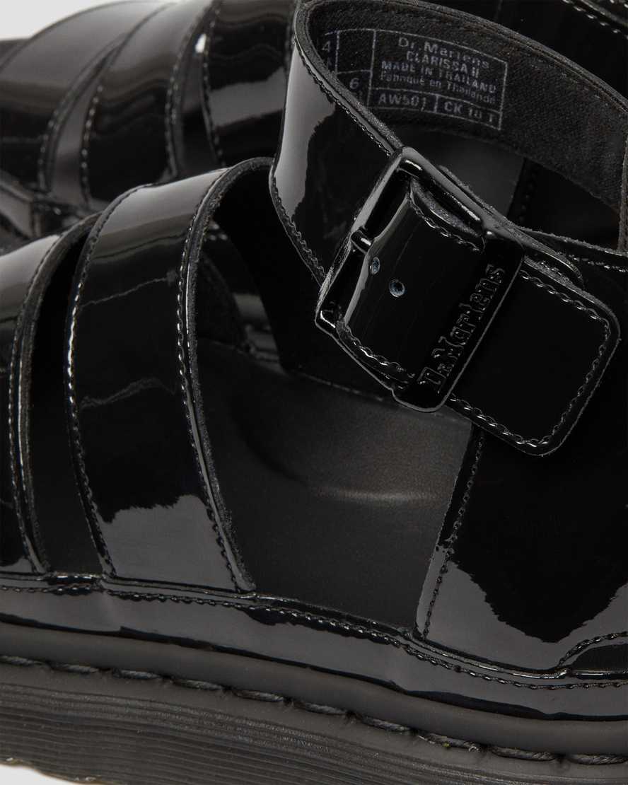 schwarze dr. martens clarissa ii lackleder-sandalen für damen mit riemen