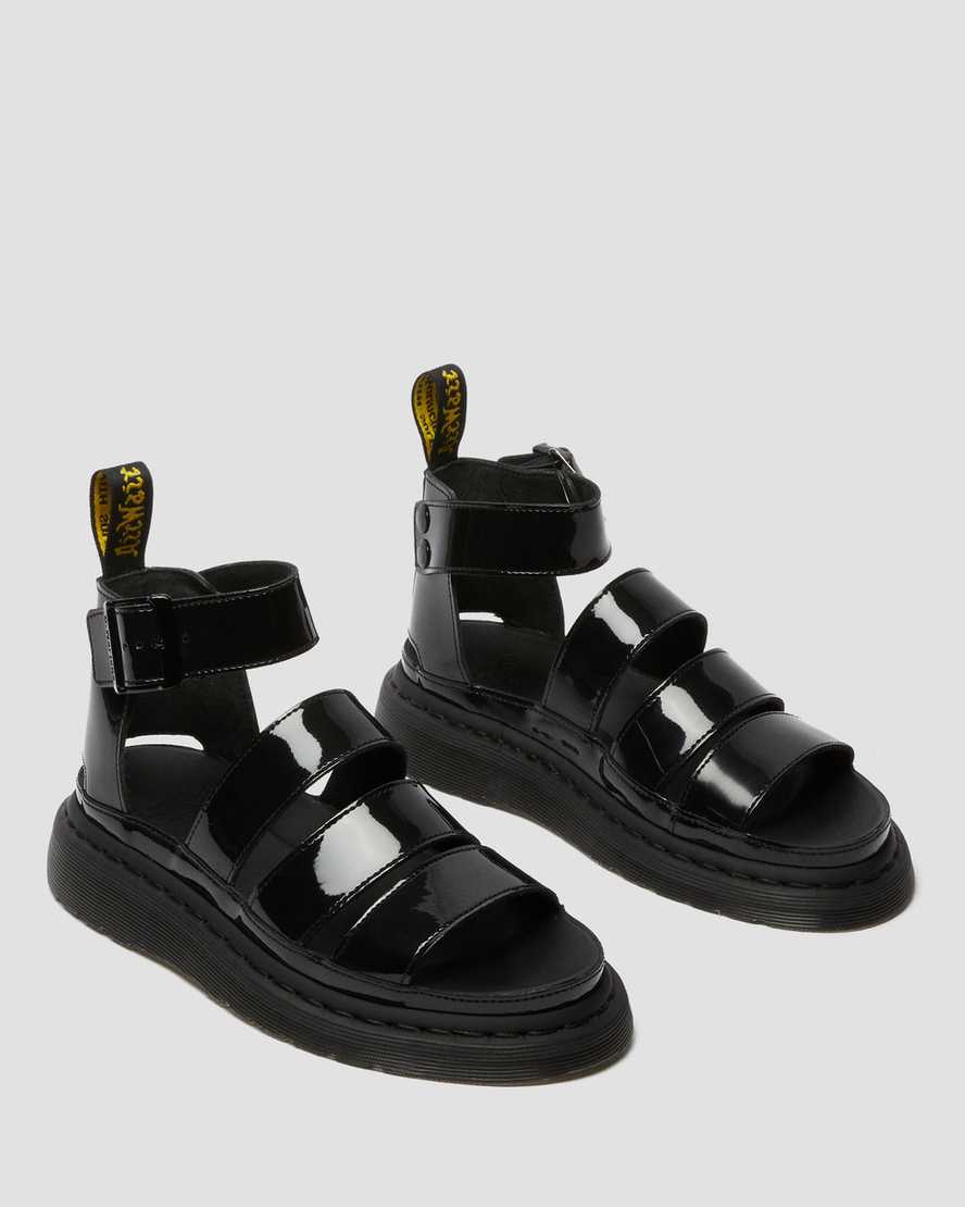 schwarze dr. martens clarissa ii lackleder-sandalen für damen mit riemen