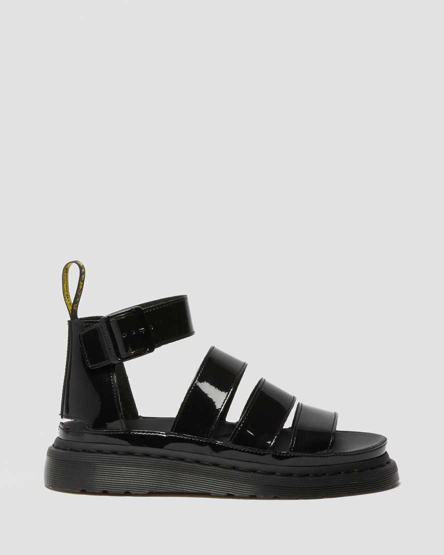 schwarze dr. martens clarissa ii lackleder-sandalen für damen mit riemen