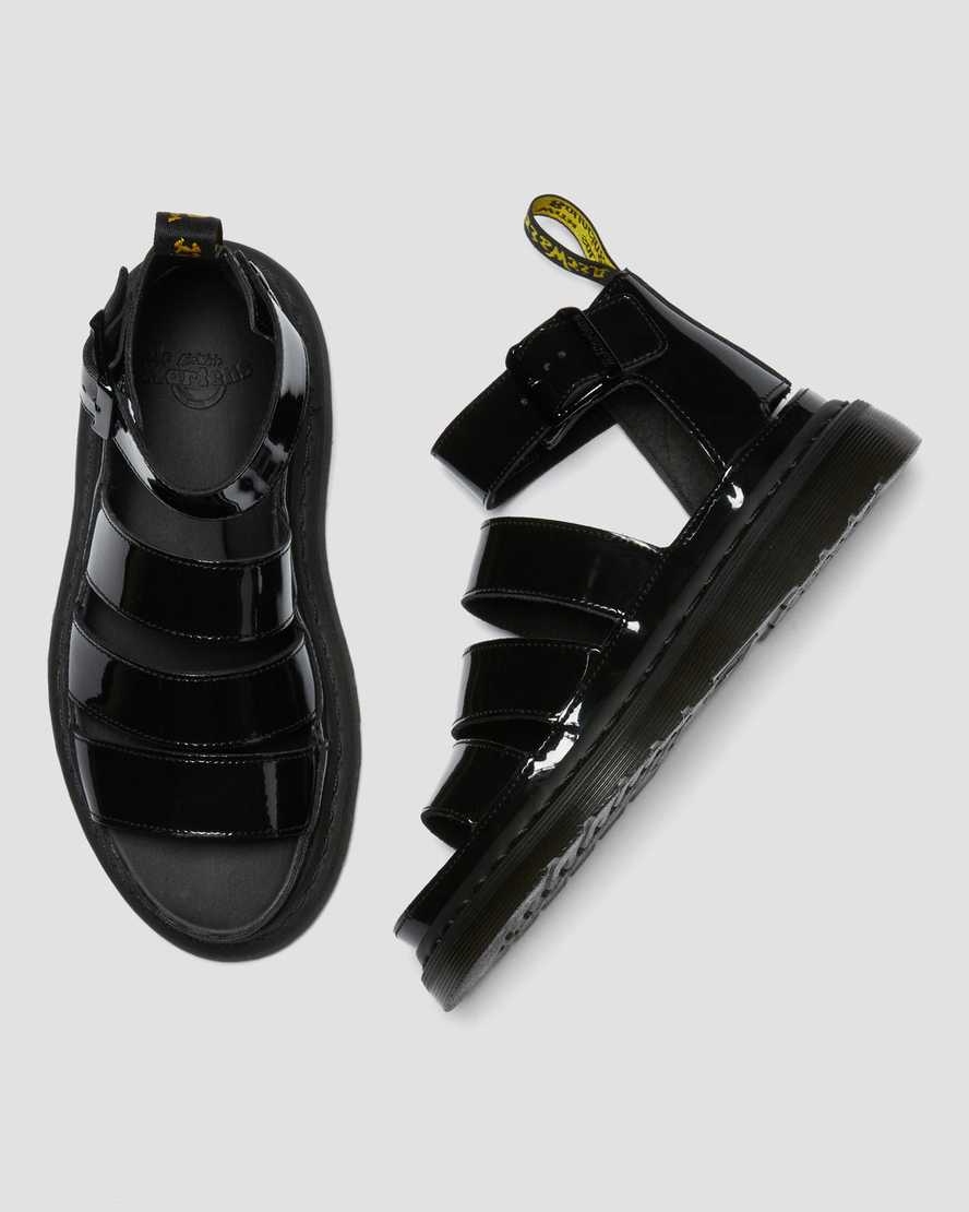 schwarze dr. martens clarissa ii lackleder-sandalen für damen mit riemen