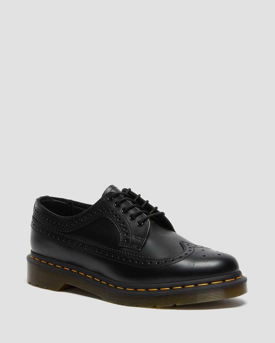 schwarze dr. martens 3989 damen-brogue-schuhe mit gelben nähten