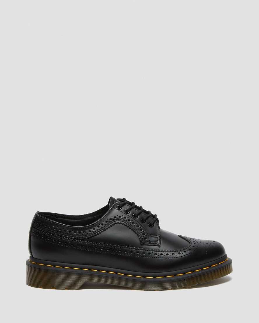 schwarze dr. martens 3989 damen-brogue-schuhe mit gelben nähten